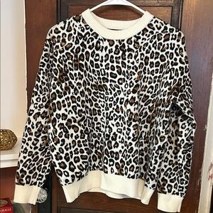 T Tahari Animal Print Crew Neck Sweater